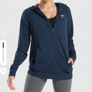 GYMSHARK Classic Training Zip Up Hoodie with Long Sleeves - Large in Navy Blue